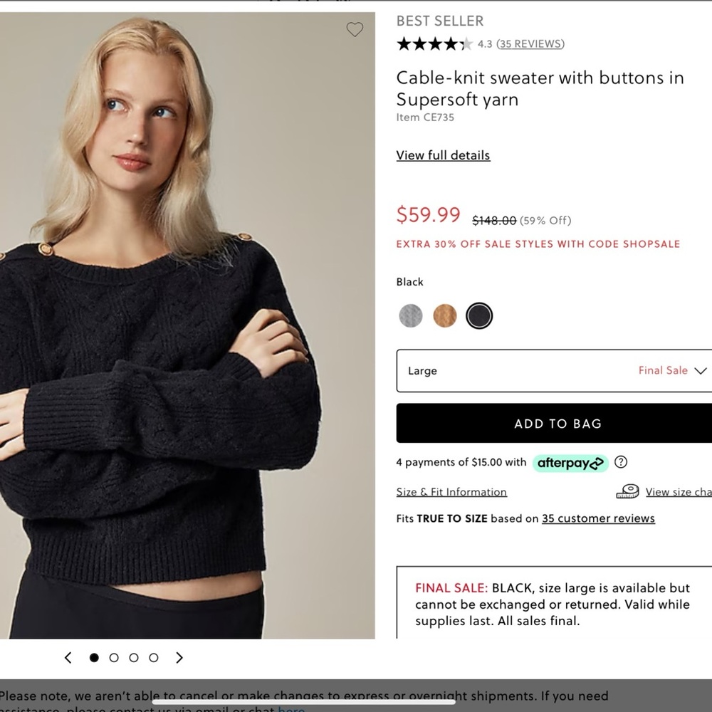 Supersoft Cable-Knit Sweater with Buttons - Black